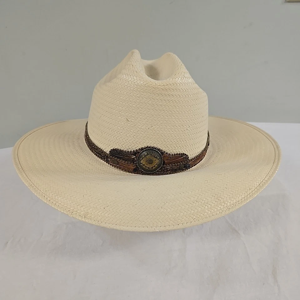 Винтажная ковбойская шляпа ручной работы Stetson Formosan размер 7 1/8 дюйма с ремешком из перьев на заказ - Изображение 1 из 4