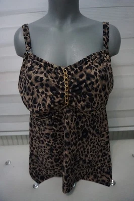 Ulla Popken Tankini Oberteil Gr. 52 Leo Muster, Braun Schwarz  - Bild 1 von 4