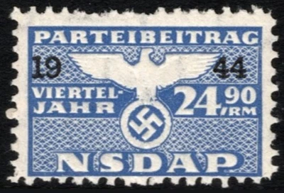 1944 Nazi Germany Dues Stamp NSDAP Quarter Year Party Contribution 24.90 RM - Image 1 of 4