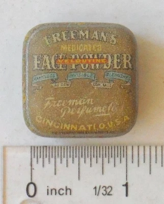 Muestra vintage antigua pequeña de lata Freeman's Medicated Facial Powder en blanco P7969 Foto 1 de 3