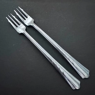 2 Ekco EKS7 Cocktail Seafood Forks Stainless Chevron Flatware Silverware USA - Image 1 of 4