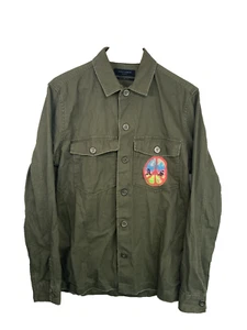 ALL SAINTS Mens Military Green PEACE 60s 70s Theme RELAXED Over-Shirt SIZE XS - Picture 1 of 8