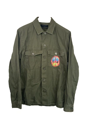 ALL SAINTS Mens Military Green PEACE 60s 70s Theme RELAXED Over-Shirt SIZE XS - Image 1 of 4