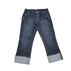 Zena Jeans Womens Capri Denim Blue Stretch Cuffed Hem Dark Wash Pockets 4 - Picture 1 of 10