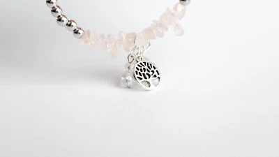 Pulsera hecha a mano de plata tibetana árbol de la vida con cuentas cuarzo rosa curación Foto 1 de 4