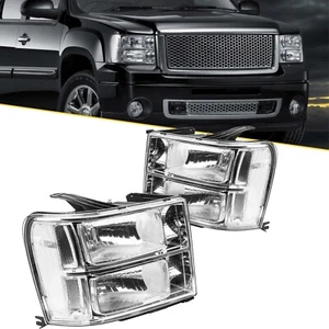 Headlights Head Lamps Chrome Clear for 2007-2014 GMC Sierra 1500 2500HD 3500HD - Imagen 1 de 12