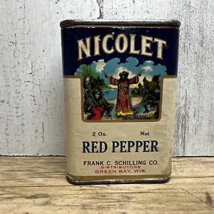 Vintage Nicolet Spice Tin - Pepe - Pubblicità Frank Schilling Co Green Bay WI - Foto 1 di 10