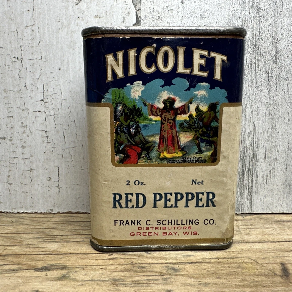 Vintage Nicolet Spice Tin - Pepper -Frank Schilling Co Green Bay WI Advertising - Image 1 of 4