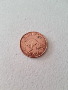Coin - 1958 Australian Penny Genuine Circulated Queen Elizabeth II KG Polished - Imagen 1 de 4