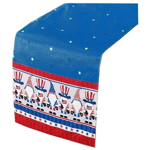 Patriotic Table Runner Gnomes Red White Blue Flags 13 x 72 July 4th Memorial Day - Picture 1 of 6