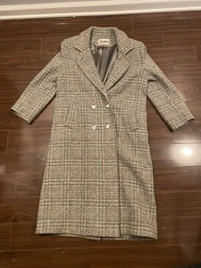 Vintage Plaid Penguin Mod  Woven Wool Peacoat Coat Womens Sz 14 Double Breasted - Picture 1 of 8