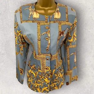 Chaqueta Gianni Versace Mujer Icónica Vintage Azul Mostaza Algodón Reino Unido 12/14 - Imagen 1 de 7