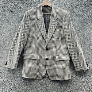 Pendleton Sport Coat Men 42R Gray Cream Wool Tweed Classic Leather Button Blazer