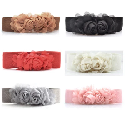 Women Ladies Lace Rose Flower Buckle Stretchy Belt Dress Elastic Waistband Belt - Image 1 of 3