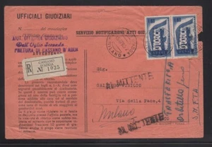 STORIA POSTALE servizio notificazioni atti coppia lire 60 Europa 1956 - Imagen 1 de 1