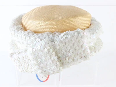 Sombrero de Paja Pastillero Mr John Clásico Damas Blanco Y Rosa con Lentejuelas 6 7/8 55cm Foto 1 de 4