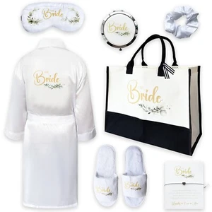 JUEGO DE REGALO DE NOVIA DE 7 PIEZAS BOLSA DE BATA DE SPA ZAPATILLAS ESPEJO MÁSCARA PARA DORMIR REGALOS BOTÁNICOS - Imagen 1 de 5