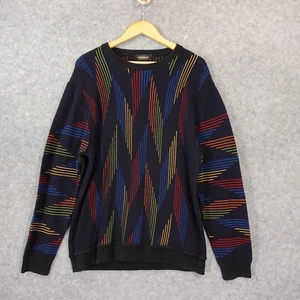 Italian 90s Hip Hop Sweater Men M Navy Chevron 3D Rib Knit Art MONTECHIARO ITALY - Picture 1 of 13