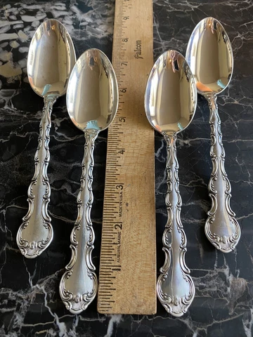 4 Gorham Sterling Silver STRASBOURG Oval Soup / Place Spoons, 6.75" L (No Monos) Cover