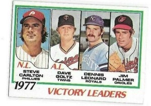 1978 Topps 1977 Victory Leaders Carlton/Goltz/Leonard/Palmer #205 NM