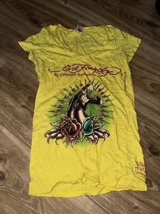 Ed Hardy Women Shirt Medium, Vintage Y2K Original Authentic PantherRoses Graphic - Picture 1 of 3
