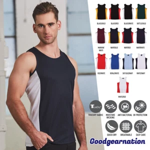 Mens Cool Dry Singlet Contrast Mesh Tank Top Training Sport Gym Exercise TS19A - Picture 1 of 28