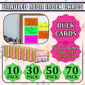 5"x3" Flash Cards Revision Neon Unruled Blank Index Cards 250gsm School Office - Picture 1 of 24