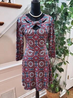 Vestido Bebop Granate Torcido Cerradura Poliéster Boho Manga Larga Hasta la Rodilla Talla XL Foto 1 de 4