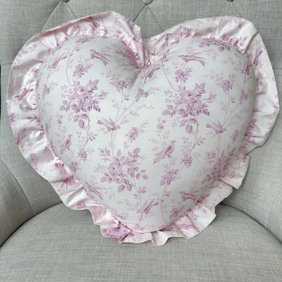 Rachel Ashwell Shabby Chic Heart Pillow Ruffle Pink Purple Floral Ruffle Toile - Image 1 of 4