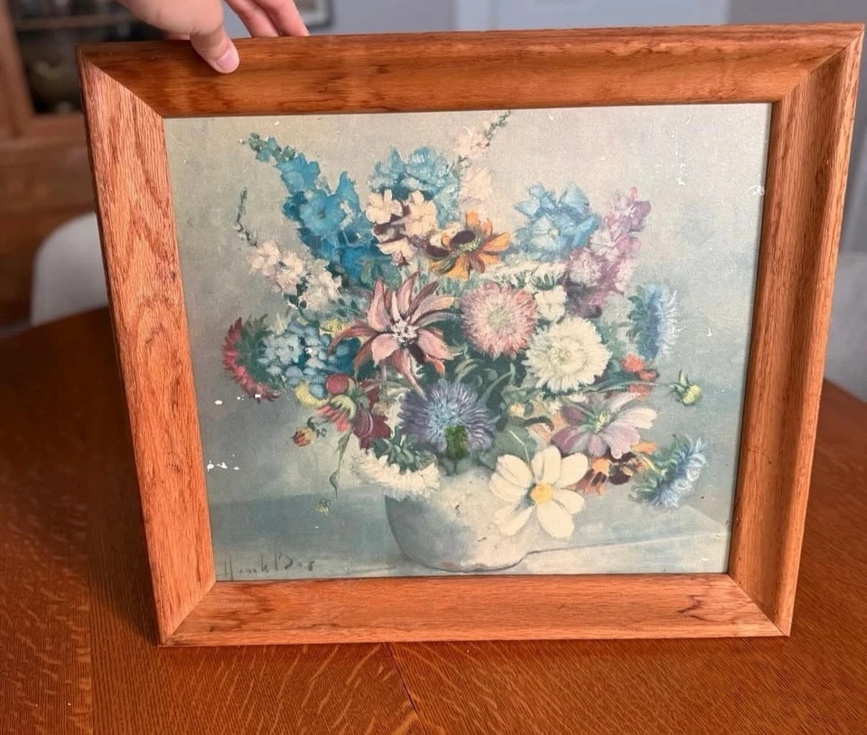 Henk Bos Floral Oil Painting in Oak Frame - Image 1 of 1