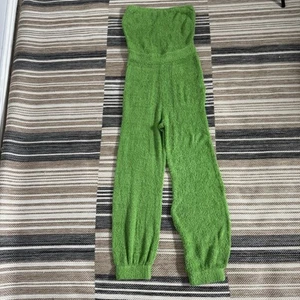 Free People Claire Women's One Piece Fuzzy Terry Sleeveless Jumpsuit Green Sz S - Picture 1 of 13