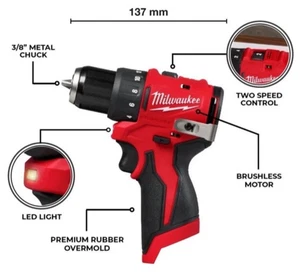 Milwaukee M12BLDRC-0 12V bürstenloser kompakter Bohrschrauber *neues Modell* NUR GEHÄUSE - Bild 1 von 11