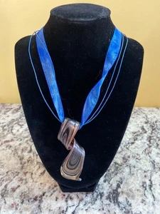 Murano Stil Glas Anhänger Halskette Lila Gold Wirbel Kunst Band Boho Schmuck - Bild 1 von 5