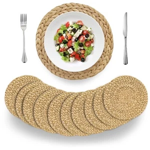 Woven Placemats Round Set of 10, Natural Water Hyacinth Weave Placemat for Di... - Picture 1 of 7