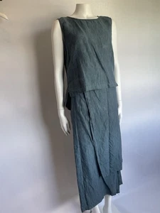 SHIRIN GUILD Denim blue Linen 2 Piece Vest Top Trousers With Wrap Effect Size L - Picture 1 of 12