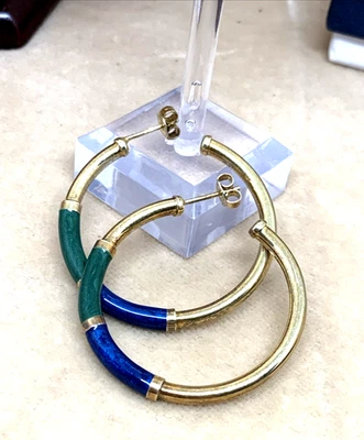 ORECCHINI A CERCHIO A SCHIAVA ANNI '70 IN ARGENTO 925 E SMALTO A FUOCO 2 COLORI - Immagine 1 di 4