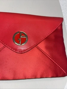 Giorgio Armani Red Satin Designer Travel Pouch Cosmetic Bag Makeup Clutch Magnet - Picture 1 of 9