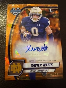 2024 Bowman U Sapphire XAVIER WATTS NOTRE DAME 1ST ORANGE AUTO 25/25 Notre Dame - Picture 1 of 4