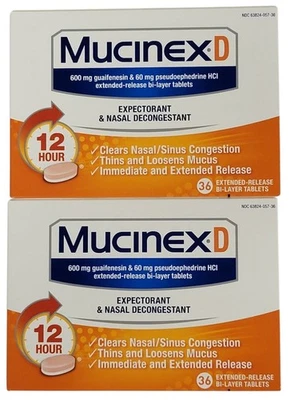 x2-36 CUENTAS Mucinex D 12 horas expectorante y descongestionante nasal comprimidos CADUCIDAD 27/04 Foto 1 de 3