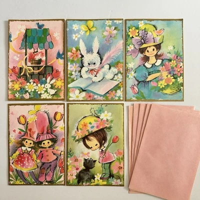 Juego de 5 tarjetas de felicitación MCM Vintage Pastel Pleasures con sobres GJC sin usar Foto 1 de 4