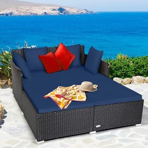 Almohadas de cama de día de patio ratán acolchadas muebles de exterior respaldo curvo azul marino - Imagen 1 de 12