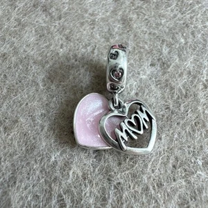 Pandora Sterling Silver I Love You Mom Double Dangle Pink Charm Mothers Day - Picture 1 of 7
