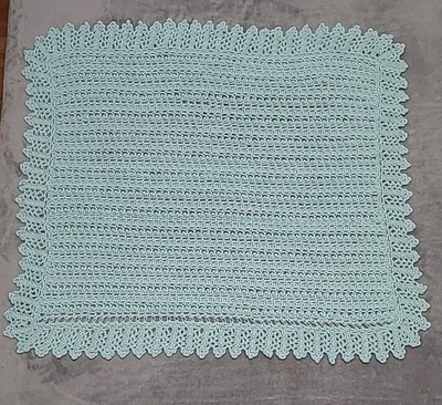Baby Afghan Crochet Mint Green, Scalloped Pattern 36" x 40" - Image 1 of 4