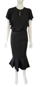 CUE Size 8 Black Keyhole Flutter Sleeve Blouse & NWT Mermaid Midi Skirt - Picture 1 of 7