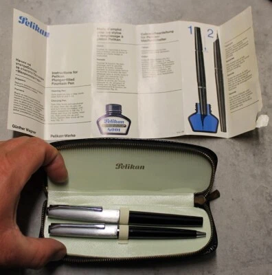 CONJUNTO PLUMA ESTILOGRÁFICA PELIKAN SILVEXA F 14C 585 ALEMANIA LÁPIZ MANUAL 1969 VINTAGE Foto 1 de 4