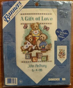 NEW Dimensions Gift of Love BANNER Cross Stitch Kit w Hanger Birth Record #72507 - Picture 1 of 6