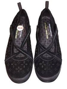 SKECHERS EARTH FEST 6.5 Black Suede LEATHER Crisscross Strap Slide On Shoe 49271 - Picture 1 of 8