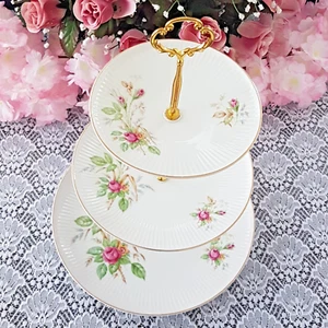 Handmade 3 Tier Cake Stand Elegant Pink Rose Porcelain Tiered Tray Dessert Stand - Picture 1 of 9