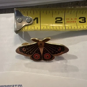 Moth Brooch Lapel Boho Flower Insect Enamel Gold Tone 2" Pin - Picture 1 of 4