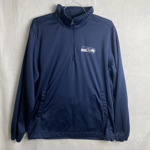NFL Seattle Seahawks 1/4 Zip Pullover Navy Blue Long Sleeve Top Men's Sz Large Cover
